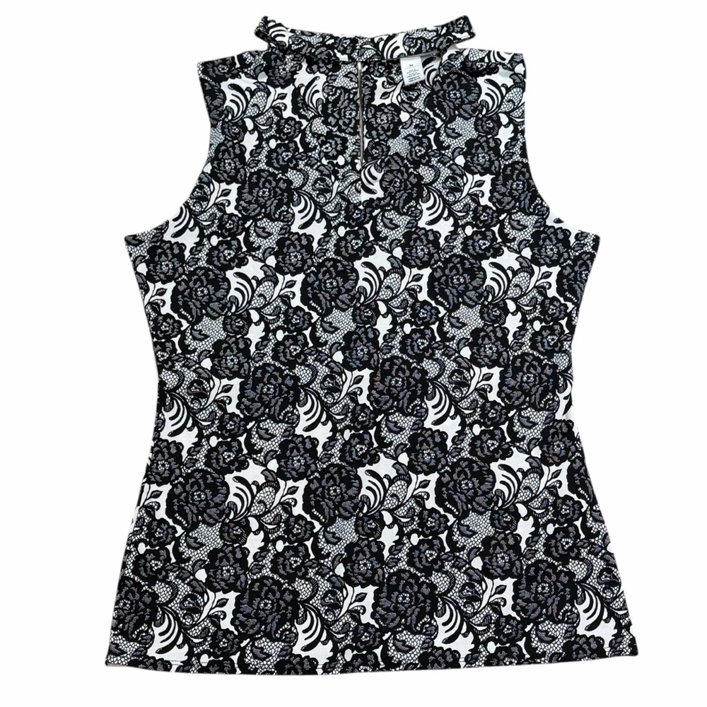 White House Black Market White & Black Floral Faux Lace Keyhole Tank - Medium - Picture 7 of 15